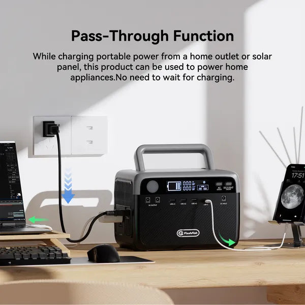 Flashfish 300W Power Station + 60W Solar Panel 230.4Wh LiFePO4 (Peak 600W) Solar Generator AC Outlets Portable Power Station,Power Bank, Battery Backup For Hurricane Emergency/Outdoor Camping